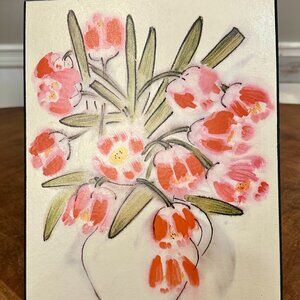 vintage Ha Van Vuong tulip print on wood backing